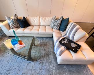 Roche Bobois Modular Leather Sofa in Creme..