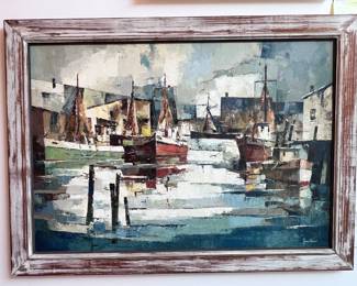 * John Cuthbert Hare- Oil on Canvas, ‘Harbor Reflections’ 20th Century, New England Artist..