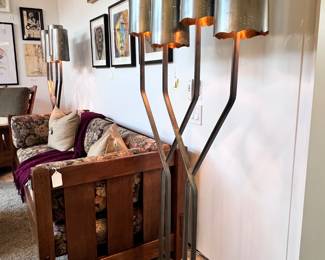 Pair of RARE and Elegant Mid Century Modern Floor Lamps with pierced Metal Shades- completely rewired..