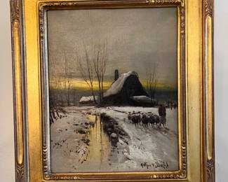 Arthur Vidal Diehl- Oil on Canvas, ‘Homestead with Flock of Sheep’ 20th Century..