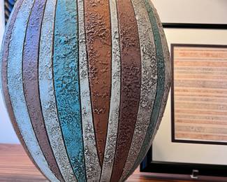 Retro Mid Century Mobler Style Lamp with Incised Multi Colored Decoration..