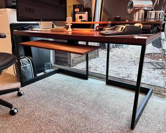 High End Skram Furniture Company of North Carolina ’Wishbone’ Slab Top Desk and Credenza- both in Santos Rosewood..