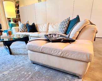 Roche Bobois Modular Leather Sofa in Creme..