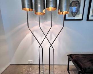 Pair of RARE and Elegant Mid Century Modern Floor Lamps with pierced Metal Shades- completely rewired..