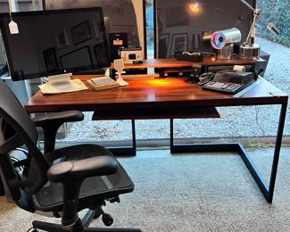 High End Skram Furniture Company of North Carolina ’Wishbone’ Slab Top Desk and Credenza- both in Santos Rosewood..