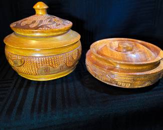 Vintage Hand Carved Lidded Wooden Vessels 