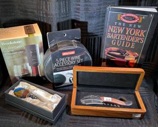 Barware Including Bottle Openers and Stoppers, Vintage Swizzle Sticks and Glasses