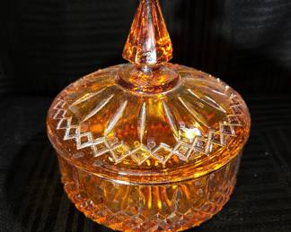 Vintage Amber Indiana Glass Covered Candy Dish