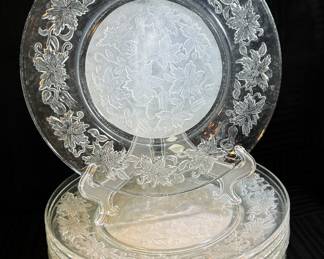 Princess House Fantasia Poinsettia Clear Glass with Frosted Center Dinner Plates