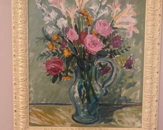 HAND PAINTED ITALIAN VASE WITH FLOWERS 