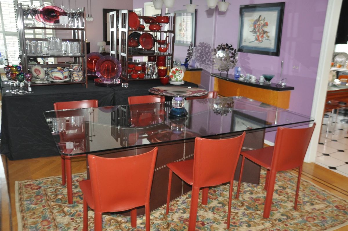 Fantastic Dining Room Featuring Roche Bobois Dining Table, Italian Dining Chairs and Fabulous Home Decor!