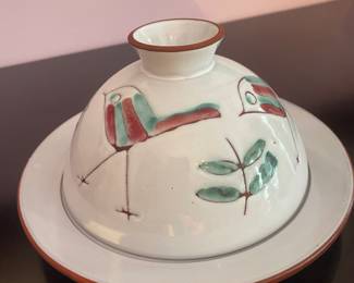 Amazing Mid-Century Modern Hans Wagner Duth Ceramics Covered Ceramic Dish, 9.5" x 5".