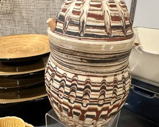 Hand Made Clay Honeypot Signed by Alice J. Lewis, Part of the "Colors of Earth Series", 7".