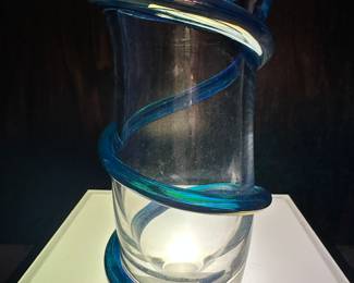 Beautiful Clear Art Glass with Blue Swirl, 8.25".