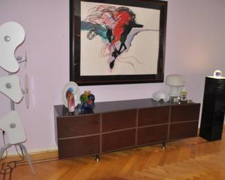 Fantastic Roche Bobois Serpentine Brown leather Credenza, 84"W x 23"D x 27.75"H.