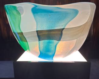 Beautiful Sasaki "Ella" Art Glass Bowl, 12"W x 8" H