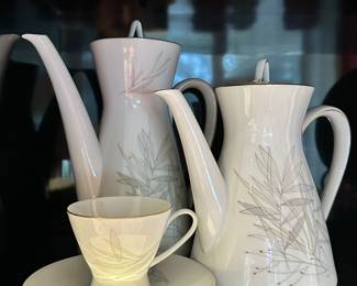 Part of the Beautiful Raymond Loewy for Rosenthal Germany "Grasses" Pattern Coffee & Tea Pot Shown with Matching Cup and Saucer.