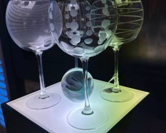 Mikasa "Cheers" Balloon Goblets, Two Sets of 4 Available Shown with a Signed Robert Eickholt Art Glass Paperweight.