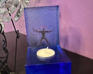 Stunning Vintage Kosta Boda Bertil Vallien 'Starlight' Art Glass Candle Holder Sculpture, 5.5"