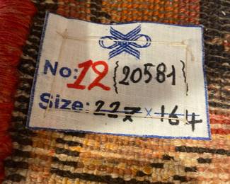 Rug Tag Showing it is Numbered.