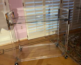 Fabulous Acrylic, Glass and Chrome Rolling Bar Cart, 32"L x 31.5"H x 16"W