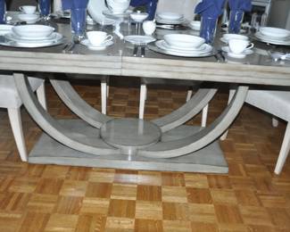 Wonderful Base of the Century Furniture Co. Grey Toned "Omni" Rectangle Pedestal Dining Table, 30.25"H x 46'W x 78"L