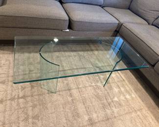 Great Rectangle 3 Piece Glass Cocktail Table with Curved Glass Base, 22"w x 48" x 16"H.