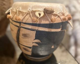 Amazing Ceramic Hand Made Drum, Signed, 9".