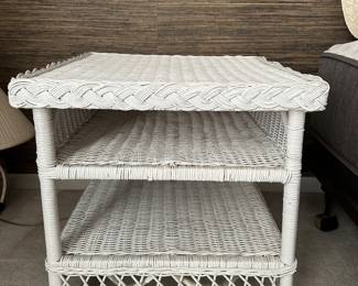 Great Two Shelf Pier 1 White Wicker Side Table, 22"W x 22" x 22"