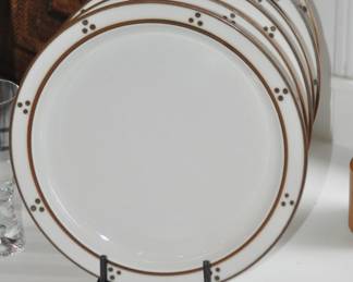 Vintage Dansk Fredriksborg Brown Dots Bistro Made in Japan Dinner Plates, 10.25", Set of 6.