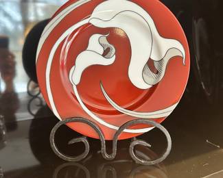 Mid Century Modern Fitz and Floyd Appetizer Plates, Set of 4.