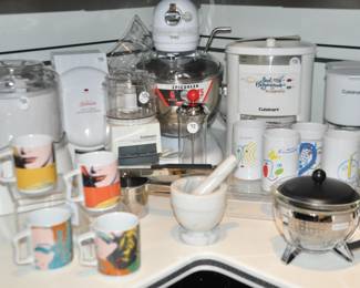 Great Assortment of Kitchen Essentials Including a Cuisinart Frozen Yogurt/Ice Cream Maker Model CIM-20, a Sunbeam Easy Clean Belgian Waffle Maker, Fabulous KitchenAid Epicurean 6 Quart Mixer and More!
