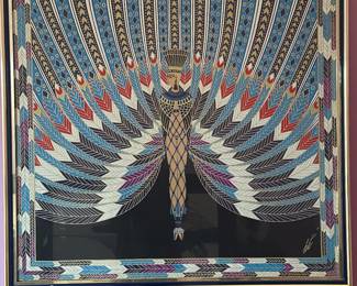 Phenomenal Framed Double Signed Erte, French (1892-1990), Silk Scarf "The Nile", 37" x 38".
