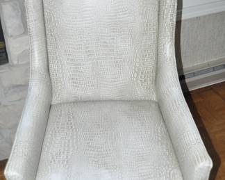 Up close View of the Embossed Leather Fairfield "Dora" Arm Chair, Sold as a Pair, Made in the USA