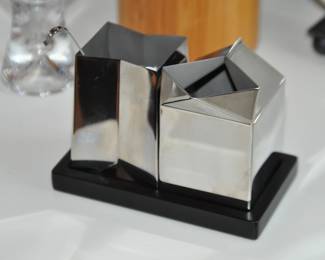 Fabulous Philippi Atkinson Butler Cream & Sugar Set in Stainless Steel, Modeled After Mini Milk Cartons.