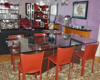 Fantastic Dining Room Featuring Roche Bobois Dining Table, Italian Dining Chairs and Fabulous Home Decor!