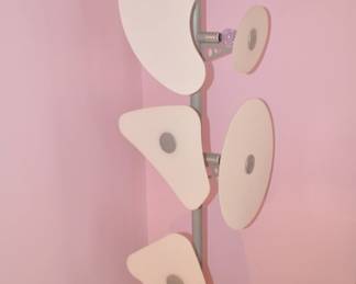 Ferruccio Laviani's Debut Lamp, "Orbital" is the Embodiment of Functional Modern Art,! Epoxy Powder Coated Metal Tripod Central Frame and Five Different Size and Shaped Painted Glass Diffusers, 20.75"W x 67"H