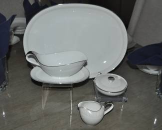 H & Co. Made for J L Hudson "Monarch Platinum" China Serving Pieces Include a Large Platter, Gravy Boat, Cream and Sugar!