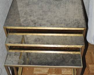 Up Close View of the "Smokey" Glass Tops on the 3 Nesting Tables (Smallest Tabletop is "As Is") 