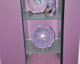 Desirable Frosted Glass Three Tier Display Case, 57.5"H x 15 x 13.5"