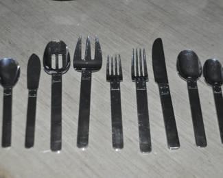 Mid Century Reed  and Barton "Telluride" 5 Piece Stainless Place Setting for 12 with Four Serving Pieces