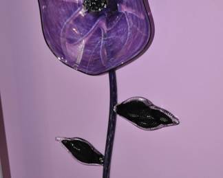 Beautiful Stan Megdall Signed Blown Glass Flower Wall Art, Two Available with Stem, 31"