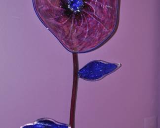 Beautiful Stan Megdall Hand Blown Glass Flower Wall Art, One of Two Available, 31"
