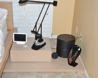 Fantastic Detail of the Roche Bobois "Moonlight" (Chambre) One Drawer Nightstand (59"Lx19"Hx45") On a Large Base (150"x7"H x 52") Design by L. Gorgoni in Oak Veneer and Solid Beech and a Fabulous Tizio "Artemide" 35 Task Lamp by Richard Sapper.