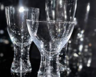 Complete Set of Iittalia " Hand Blown Glass Stemware Including the Champagne Glasses, Red Wine Glasses & Water Goblets.