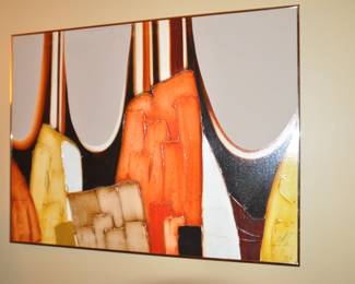 Mid Century Modern Artist Riggs, American, Framed Abstract Acrylic, 40"W x 30".