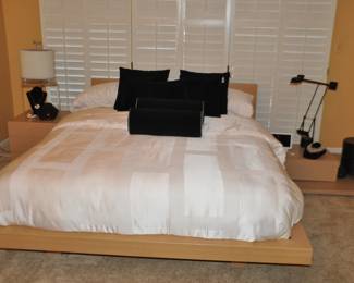 Amazing Primary Suite Featuring the Roche Bobois Moonlight (Chambre) Queen Size Headboard with Built in Lighting, Large Side Base, Double Drawer Nightstand on Base and Single Drawer Nightstand on Large Base. Also Available is a Queen Size Sealy Posture Premier Stockton Plush Mattress.