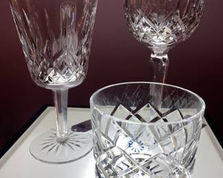 Great Collection of Crystal Available, Including Vintage Waterford Clear Lismore Hock Wine Glasses, Waterford Lismore Goblets and a Vintage Galway Crystal Double Old Fashioned in the "Old Clare Pattern".