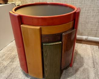 Amazing Gianfranco Frattini Stacking Tables for Cassina, Italy, 1970s. Wooden frames and reversible laminate tops (reversible from black to white). With Cassina Round Glass Top and Manufacturers Labels. 