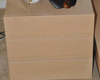 Roche Bobois Three Drawer Bedside Table, Made in Italy, 18" x 18" x  16.5"H, on 20.5" Square Pedestal.